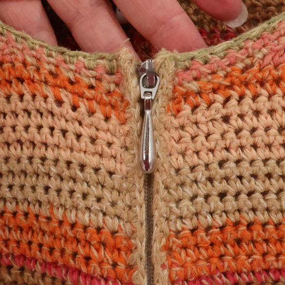 Talbots Hand Knit Striped Cardigan Sweater Womens Zip Front Linen Coastal Size L - Picture 3 of 8